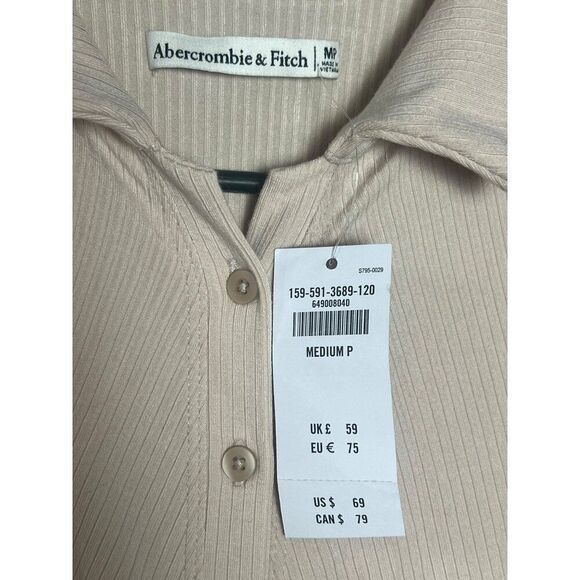 Abercrombie & Fitch NWT Beige Ruched Button Long Sleeve Mini Dress Size MP - Picture 7 of 10